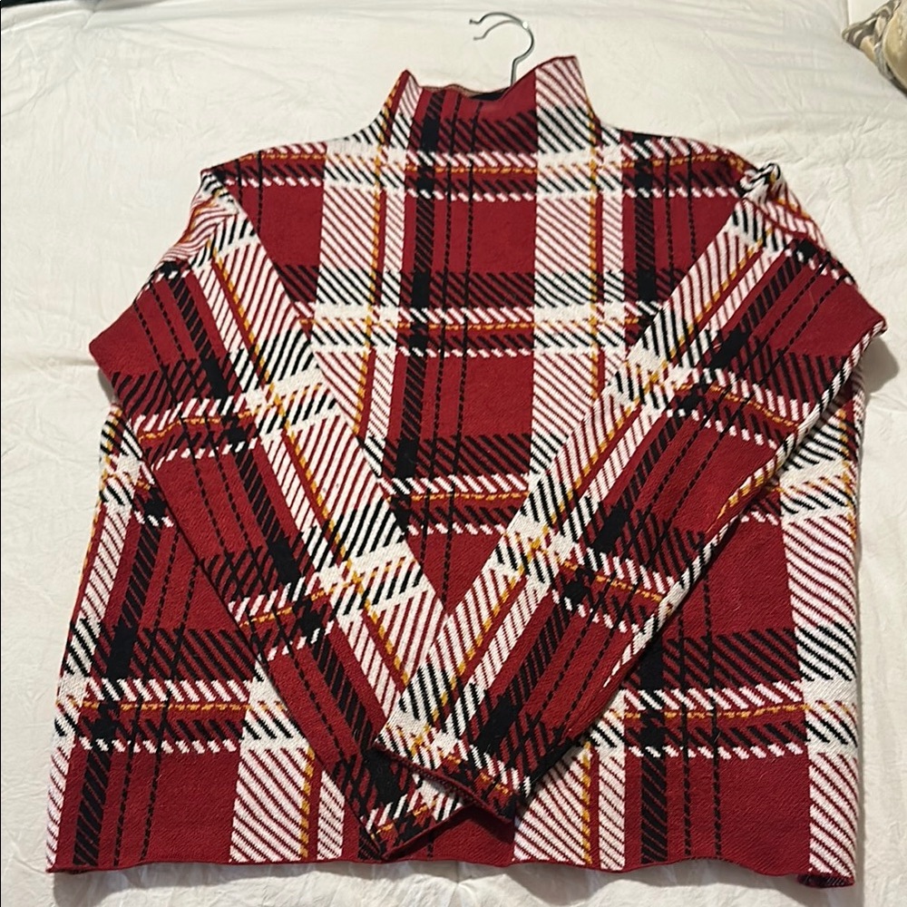 Tahari Red Plaid Turtleneck Sweater